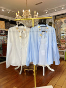 Daisy Floral Applique Shirt - Blue