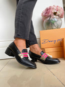 Dancing Matilda "Trapeze Escamas Multi" Block Heel Loafer - Black, Pink & Gold