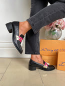 Dancing Matilda "Trapeze Escamas Multi" Block Heel Loafer - Black, Pink & Gold