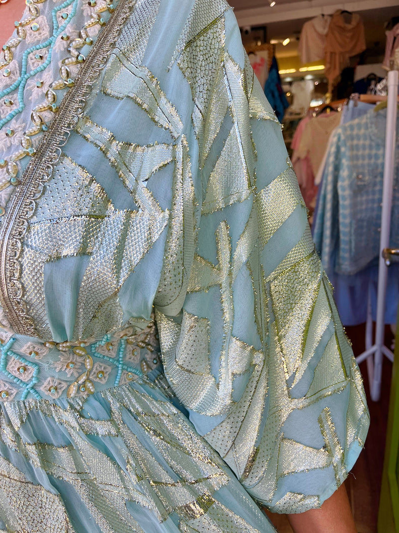 Thea Gold Embroidered Dress - Mint