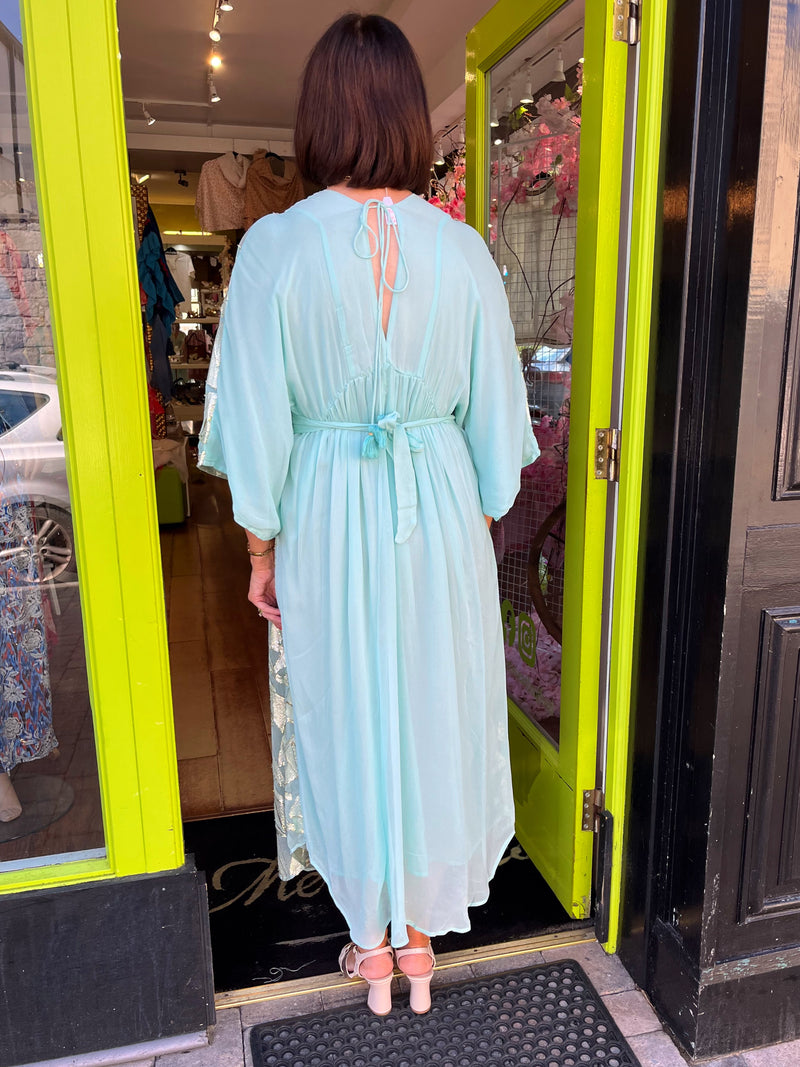Thea Gold Embroidered Dress - Mint