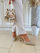 Sorento 'Morelto' Gold Glitter & Iridescent Crystal Sling Back Stiletto