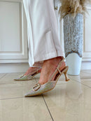 Sorento 'Morelto' Gold Glitter & Iridescent Crystal Sling Back Stiletto