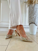 Sorento 'Morelto' Gold Glitter & Iridescent Crystal Sling Back Stiletto