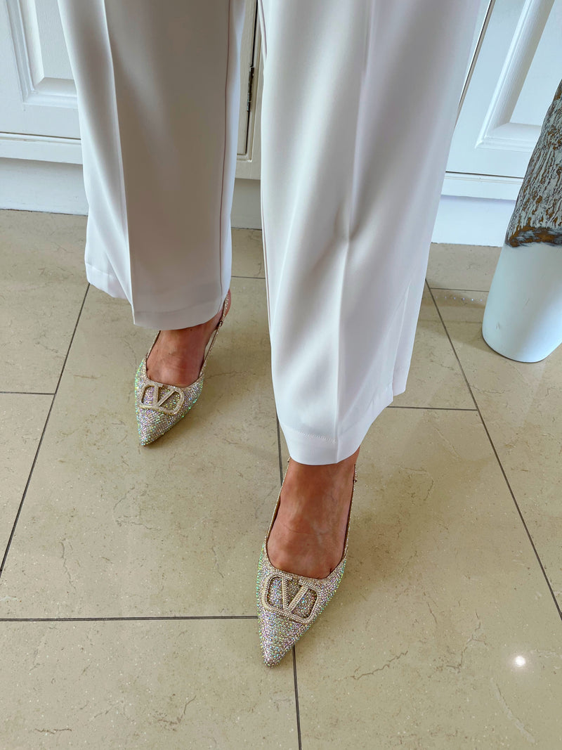Sorento 'Morelto' Gold Glitter & Iridescent Crystal Sling Back Stiletto