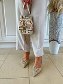 Sorento 'Morelto' Gold Glitter & Iridescent Crystal Sling Back Stiletto