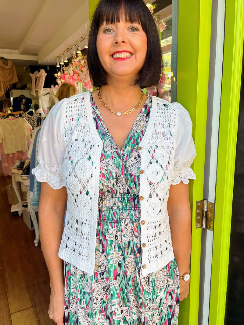 Magic Floral & Gold Speckle Maxi Dress - Green & Magenta
