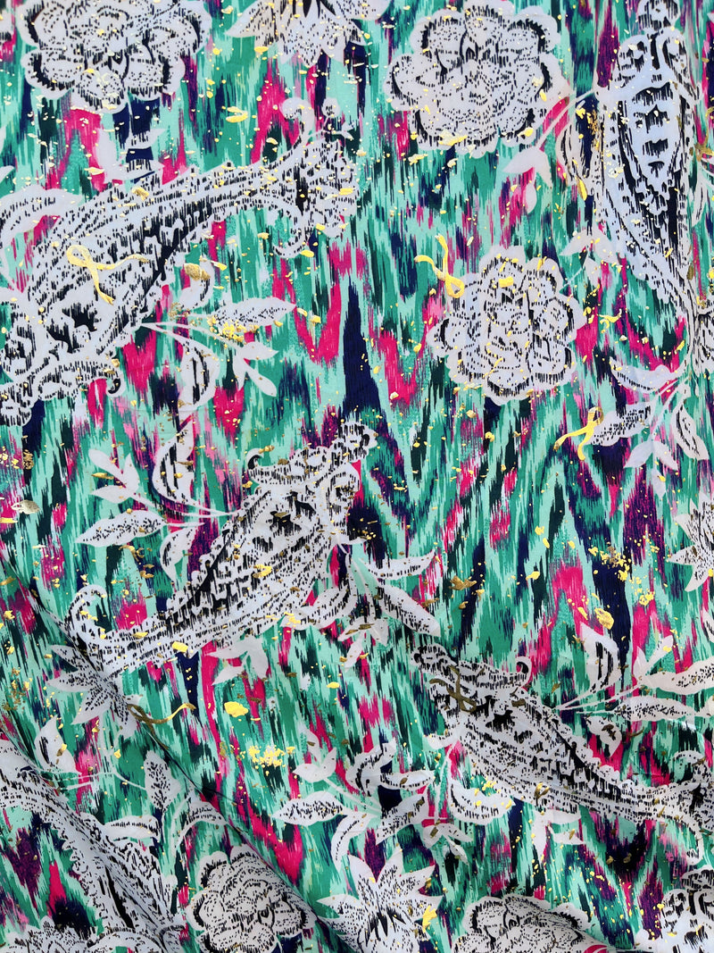 Magic Floral & Gold Speckle Maxi Dress - Green & Magenta