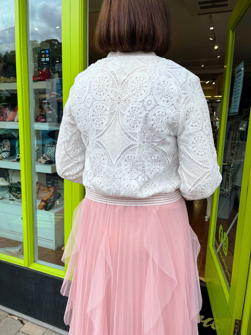 Mila Lace Bomber Jacket - White