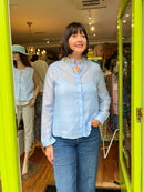 Daisy Floral Applique Shirt - Blue