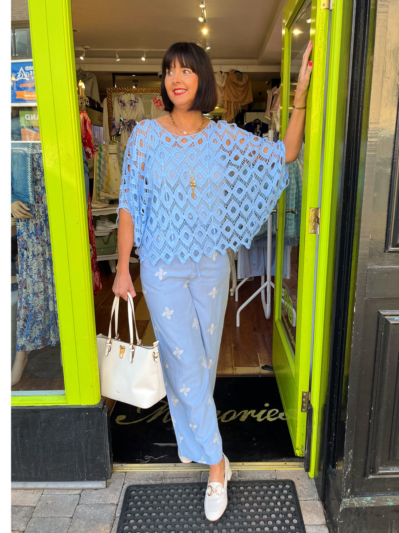 Macy Printed Trousers - Powder Blue