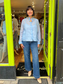 Daisy Floral Applique Shirt - Blue