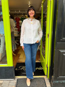 Daisy Floral Applique Shirt - White