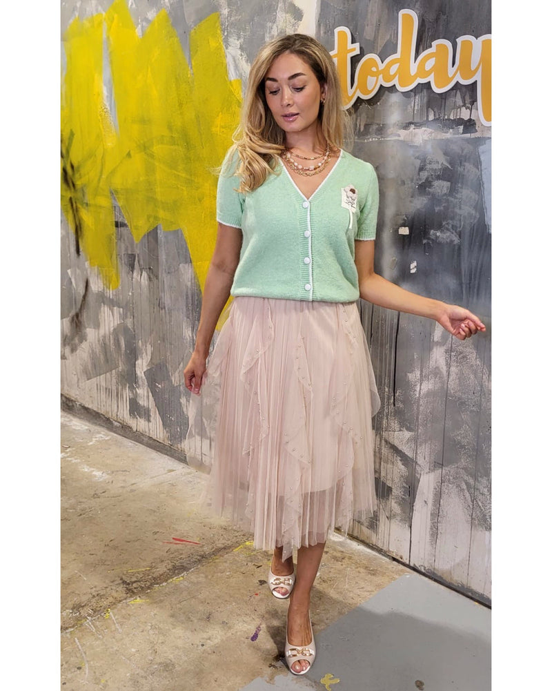 Kim Ruffle Tulle Skirt - Beige