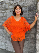 Yael Batwing Crochet Top - Orange