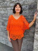 Yael Batwing Crochet Top - Orange