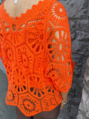 Yael Batwing Crochet Top - Orange