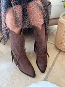 Charlie C Fringe Midi  Boots - Chocolate Brown