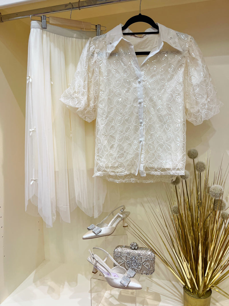 Esther Sequin & Pearl Embroidered Blouse - Cream