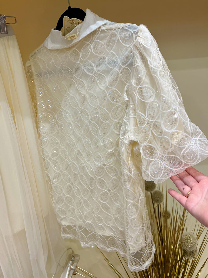 Esther Sequin & Pearl Embroidered Blouse - Cream