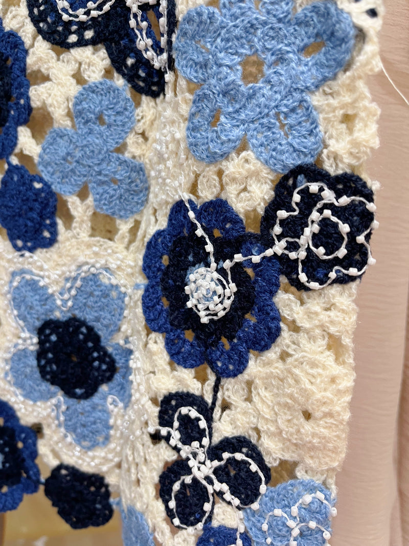 Christina Crochet Knit Waistcoat - Blue & Navy