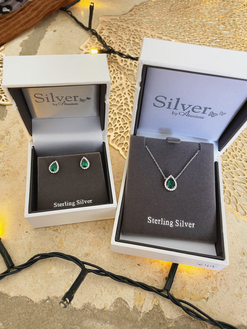 Absolute Sterling Silver Teardrop Earrings SE236EM Emerald