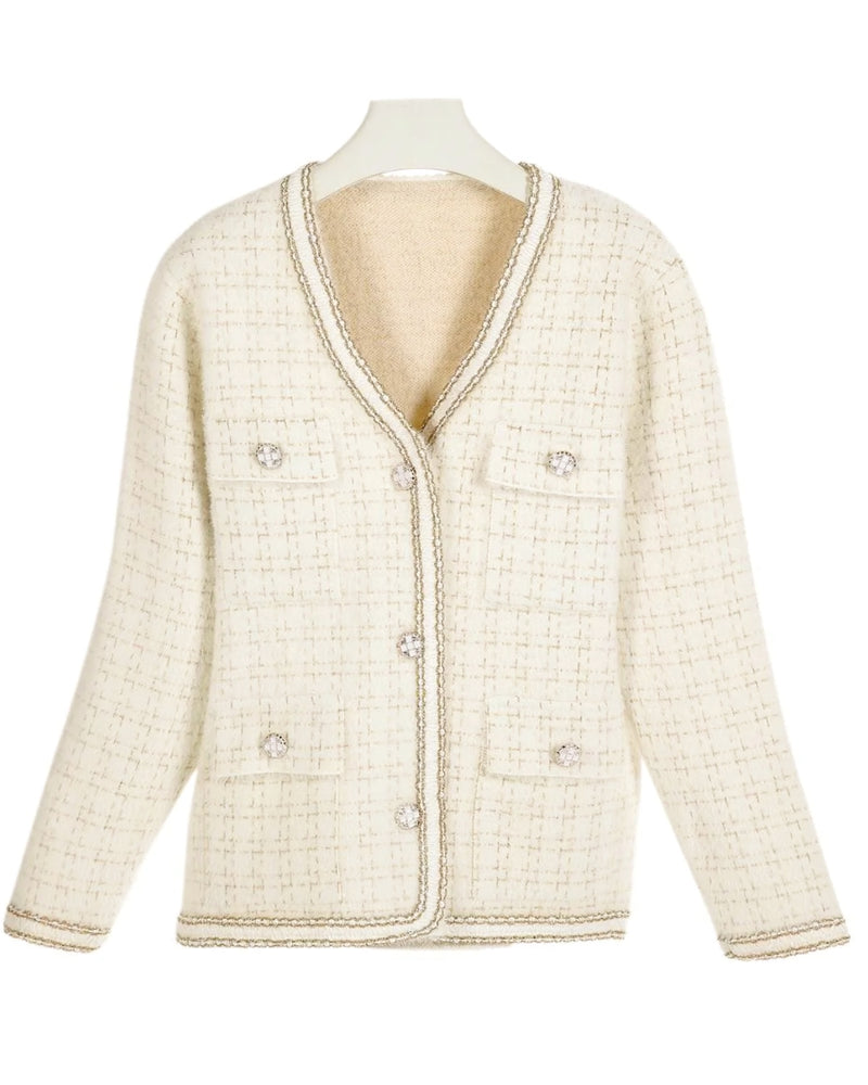 Daisy Gold Tweed Knitted Jacket  - Cream