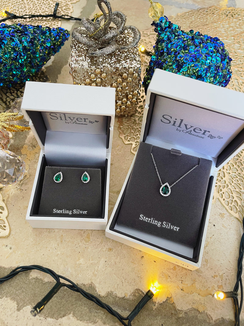 Absolute Sterling Silver Teardrop Earrings SE236EM Emerald