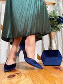Menbur 24358 Navy Crushed Velvet Stilettos With Crystal Adornment