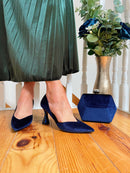 Menbur 24358 Navy Crushed Velvet Stilettos With Crystal Adornment