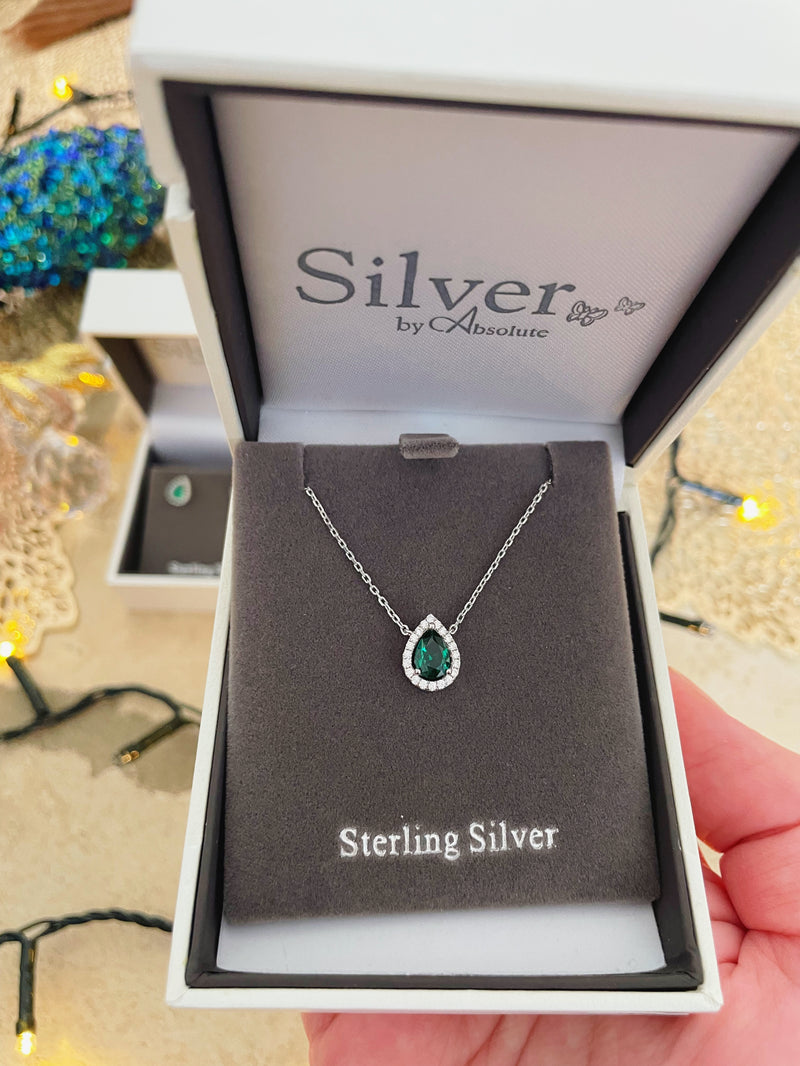 Absolute Sterling Silver Teardrop Pendant SP237EM Emerald