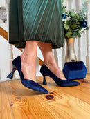 Menbur 24358 Navy Crushed Velvet Stilettos With Crystal Adornment