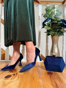 Menbur 24358 Navy Crushed Velvet Stilettos With Crystal Adornment