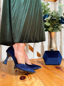 Menbur 24358 Navy Crushed Velvet Stilettos With Crystal Adornment