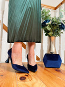 Menbur 24358 Navy Crushed Velvet Stilettos With Crystal Adornment