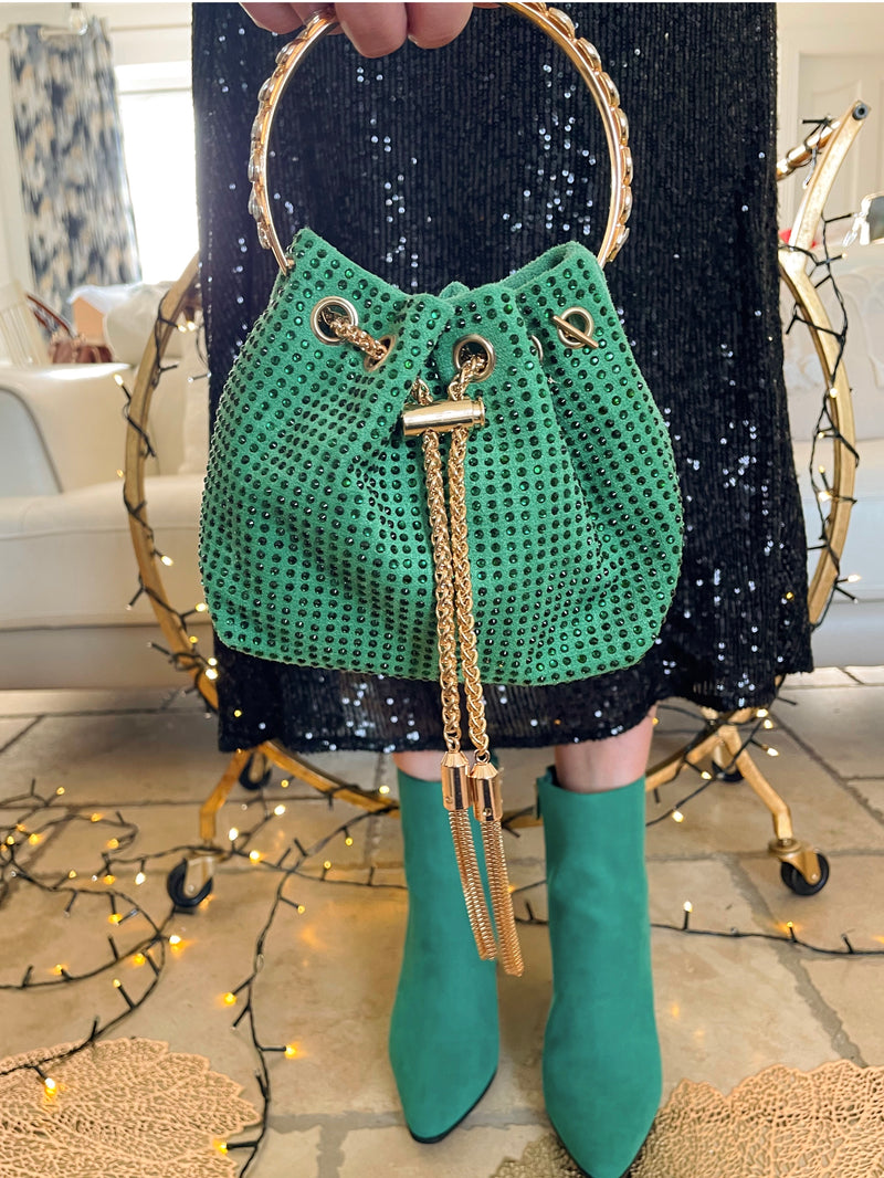 Gabby Diamanté Bag With Crystal-Embellished Metal Handle - Electric Green