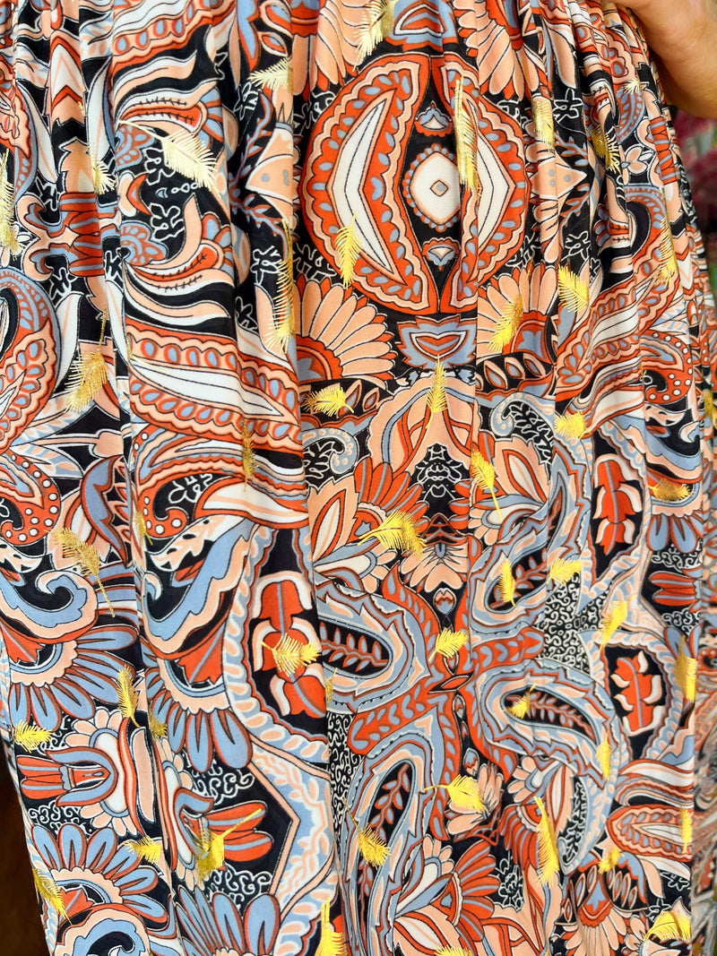 Magic Paisley & Gold Speckle Maxi Dress - Terracotta & Black