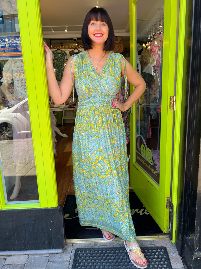 Magic Paisley & Gold Speckle Maxi Dress - Pistachio & Lime