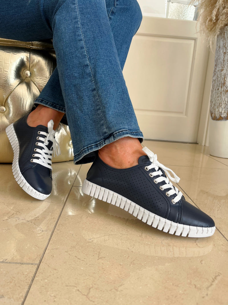 Redz Leather Trainers Navy T15-363