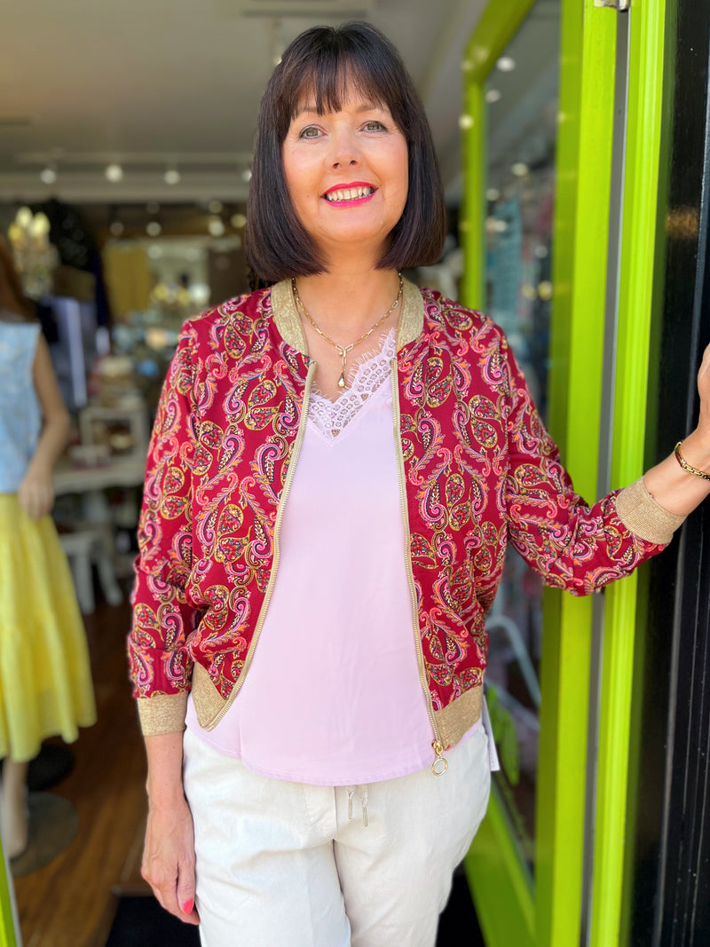 Elena Paisley Printed Bomber - Maroon