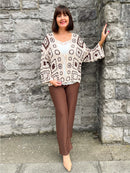 Dawn Two Tone Bow Tie Crochet Cardi - Brown