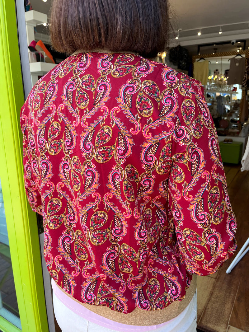 Elena Paisley Printed Bomber - Maroon