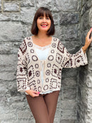 Dawn Two Tone Bow Tie Crochet Cardi - Brown