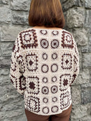 Dawn Two Tone Bow Tie Crochet Cardi - Brown