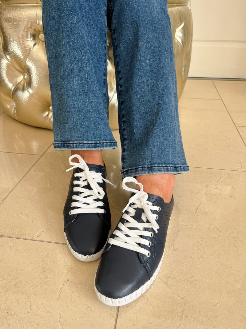Redz Leather Trainers Navy T15-363