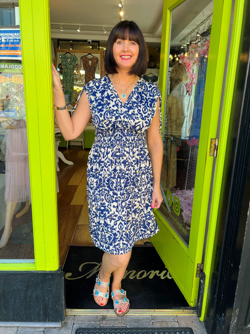 Magic Gold Speckle Short Dress - Navy