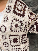 Dawn Two Tone Bow Tie Crochet Cardi - Brown