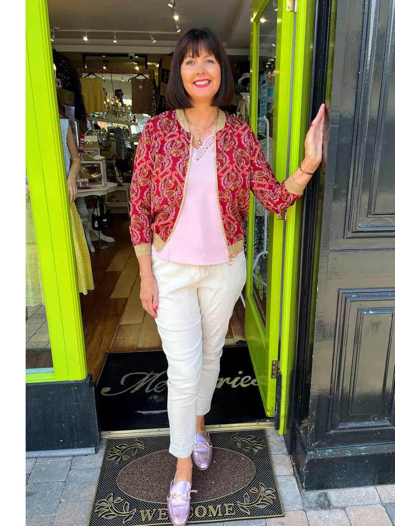 Elena Paisley Printed Bomber - Maroon