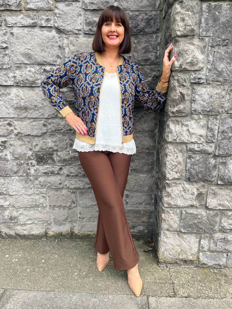 Elena Paisley Printed Bomber - Navy