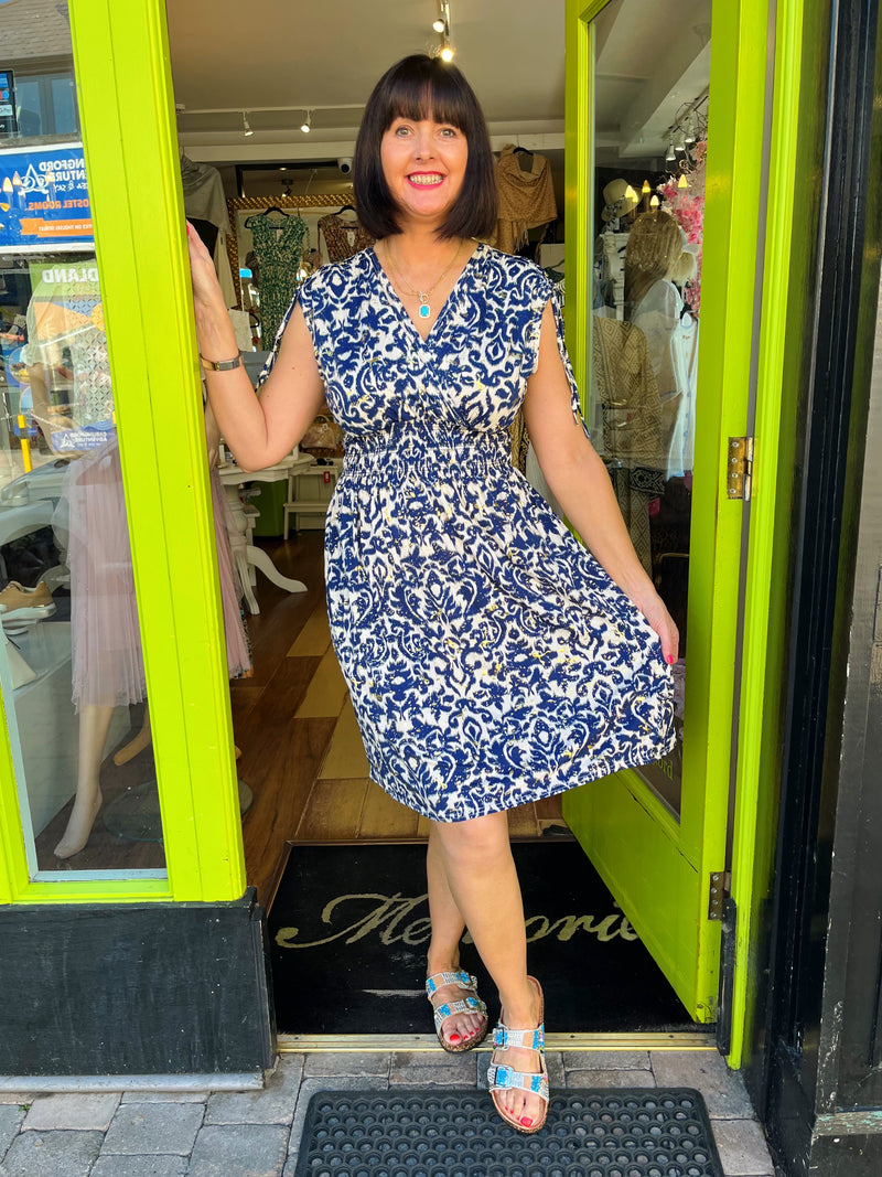 Magic Gold Speckle Short Dress - Navy